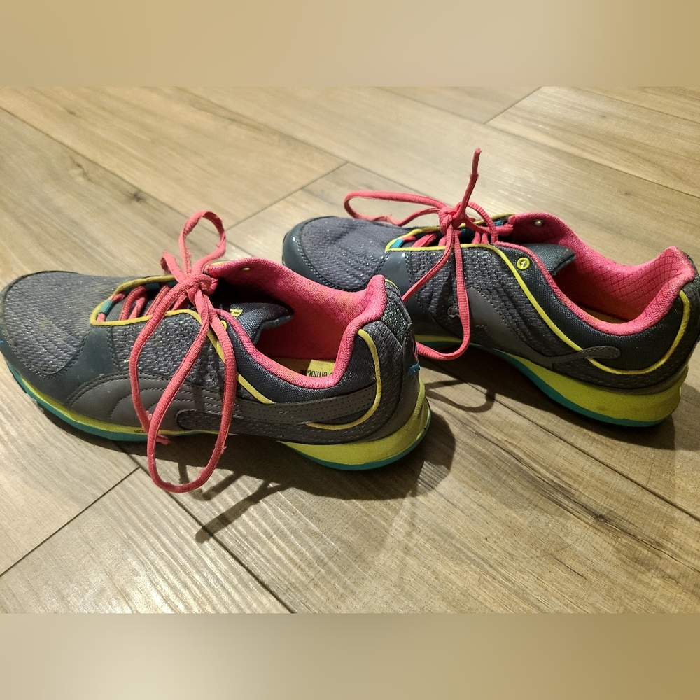Gray Puma Sneakers with Pink and Yellow Accents, SIZE 10